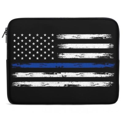 13 Inch Slim Laptop Sleeves Thin Blue Line Retro Vintage American Flag Police Pattern Black for Women Men, Resistant Neoprene Travel Carrying Laptop Case Sleeve, Durable Tablet Briefcase Carrying Bag