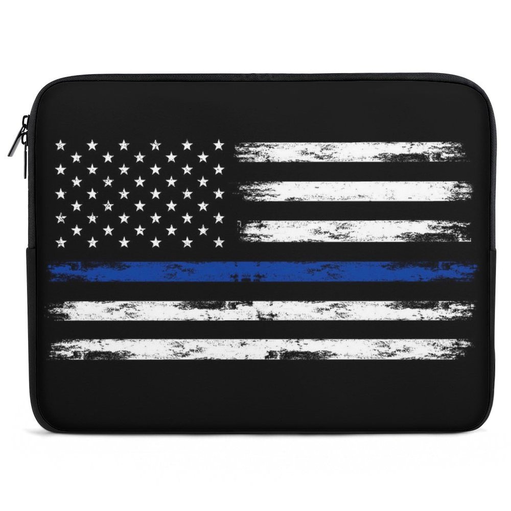 13 Inch Slim Laptop Sleeves Thin Blue Line Retro Vintage American Flag Police Pattern Black for Women Men, Resistant Neoprene Travel Carrying Laptop Case Sleeve, Durable Tablet Briefcase Carrying Bag