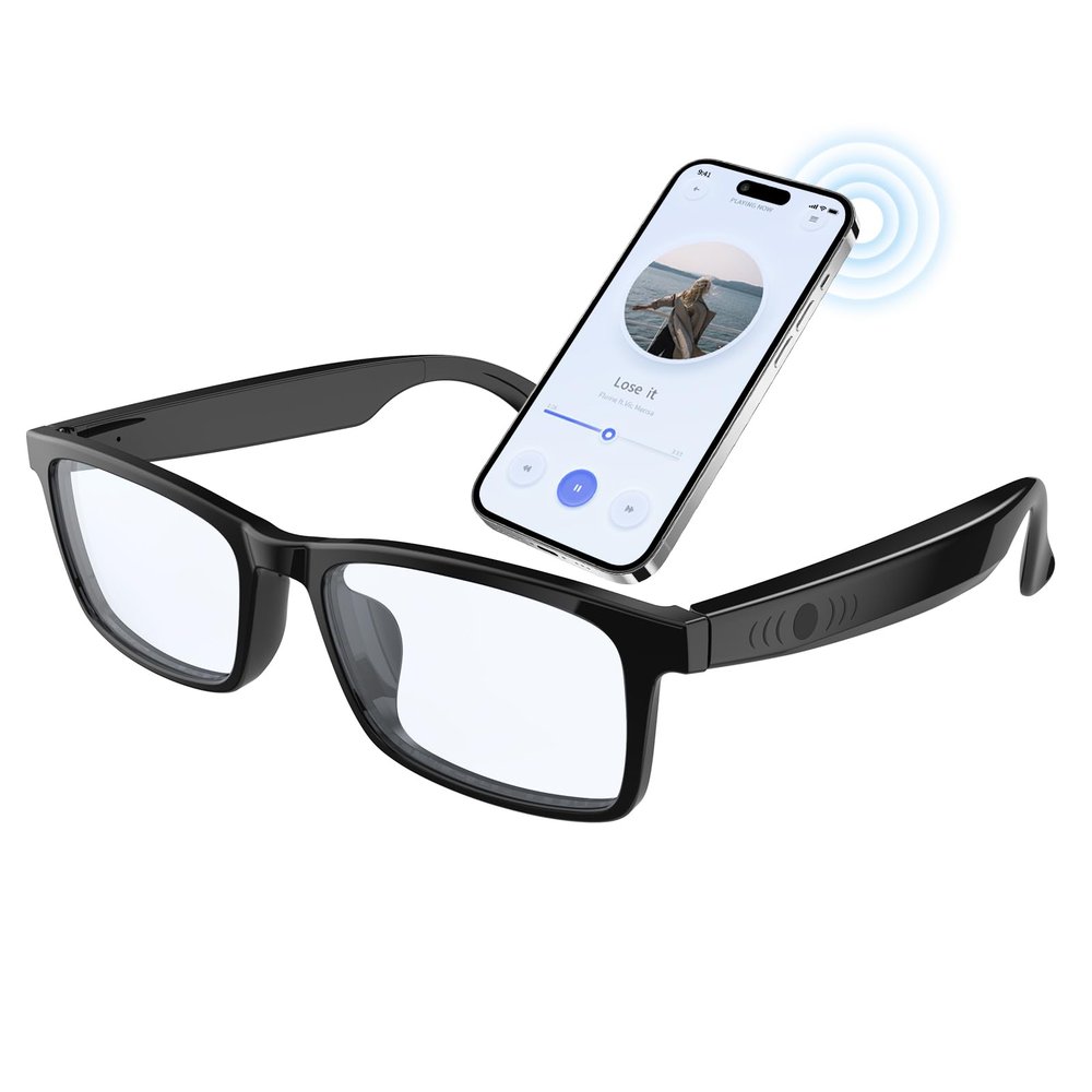 GenXenon Smart Glasses for Men & Women, Clear Blue Light Glasses, Bluetooth Glasses with Speaker, Intelligent Touch & Voice Assistant, Compatible with iOS/Android, Audio Eyeglasses for Gaming/Working