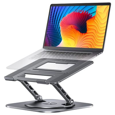 Adjustable Computer Stand with 360 Rotating Base, Ergonimic Foldable Laptop Riser for Desk Compatible with MacBook Pro/Air Notebook up to 16 Inches, Silver (Grey)