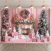 10x8ft Christmas Pink Backdrop Photography Vintage Fireplace Christmas Tree Garland Gift Box Girl Princess Photo Background Banner Props Photo Booths view 1
