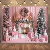 10x8ft Christmas Pink Backdrop Photography Vintage Fireplace Christmas Tree Garland Gift Box Girl Princess Photo Background Banner Props Photo Booths view 3