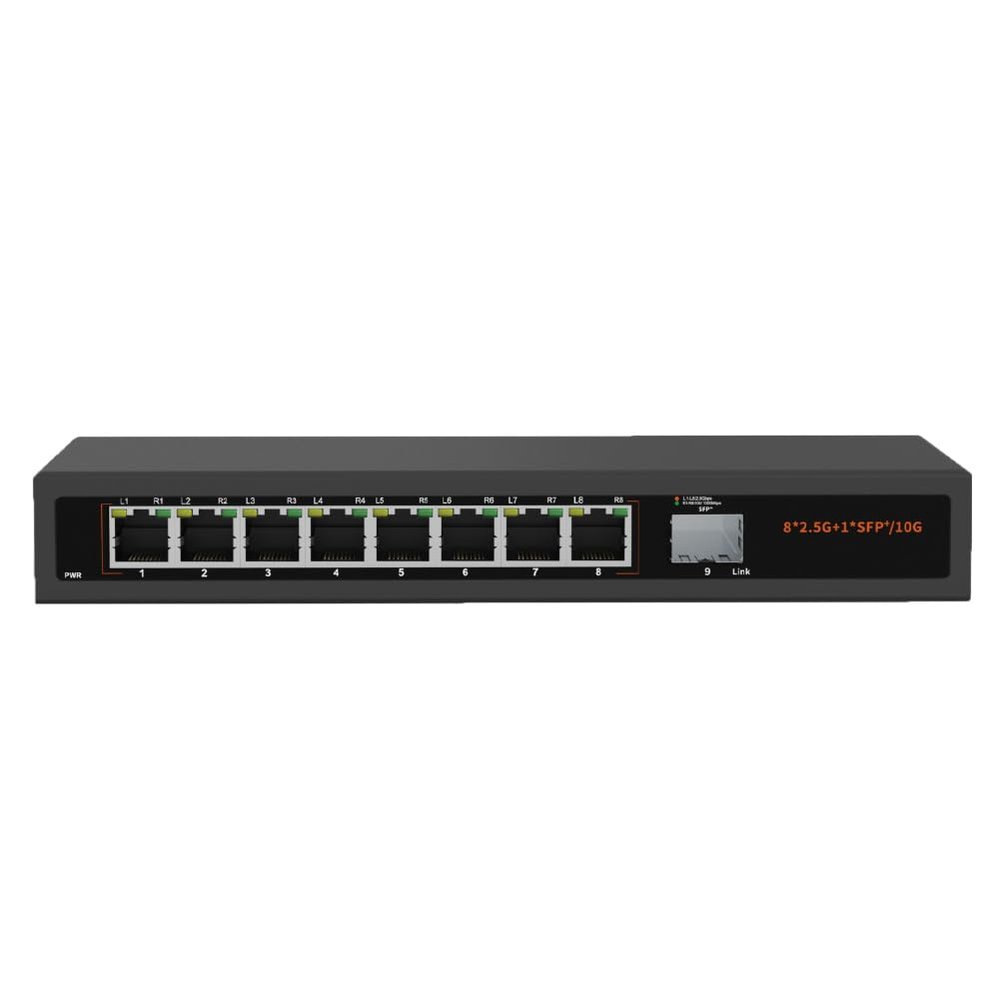 Steloproad Commercial 2.5G Ethernet Switch 2.5Gbps 100M/1G/2.5G, 10G SFP+ Fiber Ports 2.5G High-Speed Transmission Network Switch Non-Blocking (LNK-2.5G-108)