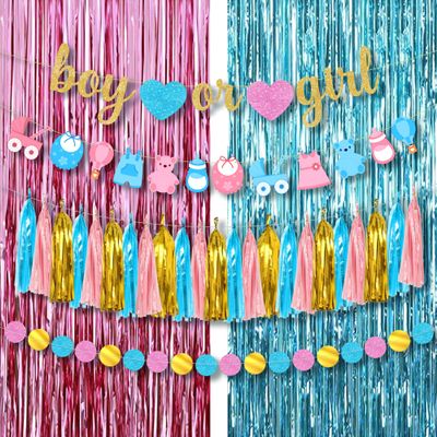 KatchOn, Pink and Blue Foil Fringe - 6.4x8 Feet, Pack of 2 | Boy or Girl Banner and Garland Set - 10 Feet | Girl or Boy Gender Reveal Decorations | Boy or Girl Gender Reveal Banner | Baby Shower Decor