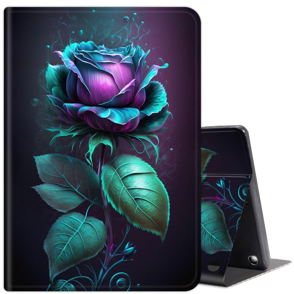 for All-New Amazon Kindle Fire HD 10 Tablet Case (13th Generation, 2023 Release) 10.1",with Auto Wake/Sleep PU Leather Multi-Angle Stand Smart Cases for Fire Tablet 10 2023,Blue Rose Flower -20