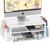 OPNICE Desk Organizers and Accessories, 2-Tier Computer Monitor Stand Riser with Drawer and 2 Pen Holders, Laptop Stand, Office Desk Accessories for Office Supplies, White view 1