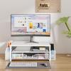 OPNICE Desk Organizers and Accessories, 2-Tier Computer Monitor Stand Riser with Drawer and 2 Pen Holders, Laptop Stand, Office Desk Accessories for Office Supplies, White view 2