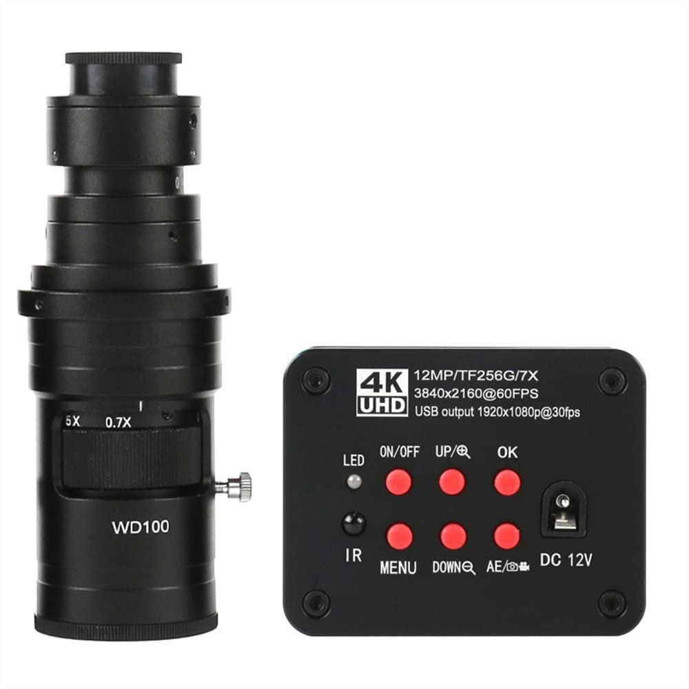 Microscope Accessories Kit Microscope Cameras 12MP 4K USB HDMI Industrial Video Microscope Camera Electronic Digital Magnifier Video Recorder for PCB CPU Soldering Repair Microscope Slides(with 200x)