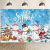 12x8ft Winter Christmas Backdrop Snowy Mountains Xmas Pine Tree Background Snowman Snowflake Gifts Home Wallpaper Decorations Photography Banner Family New Year Party Props Supplies view 1