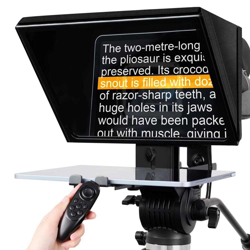 GEIMRSY i2/12-inch All-Metal teleprompter, Lift The teleprompter and Remote Control, Using Tempered Optical Glass, Compatible with a Variety of Devices for a Variety of scenarios.