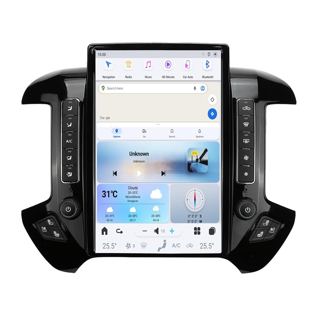 8-128GB Car Radio for Chevrolet Silverado GMC Sierra 2014-2019 Stereo Replacement Head Unit 14.4Inch Touch Screen Tesla Style Carplay Android Auto GPS Navi Multimedia Play(Black, OEM Screen 8inch)