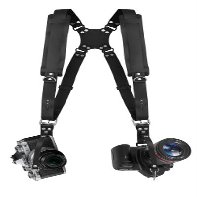 Bebaimis Camera Harness for 2 Cameras, Dual Shoulder Leather Camera Strap,Double Camera Harness for for Photographers,Camera Straps for DSLR/SLR Quick Release,Padded Straps,Black