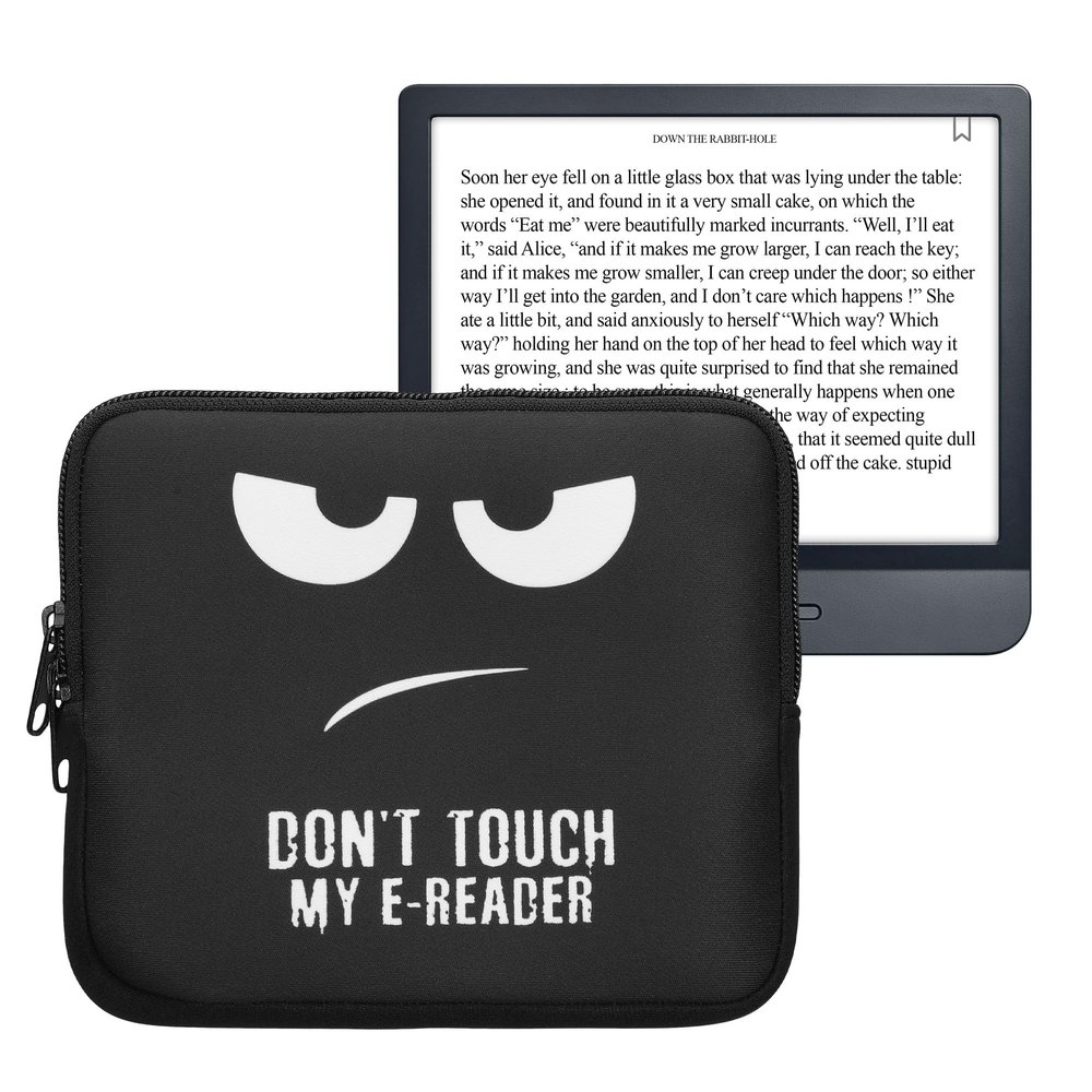 kwmobile Neoprene e-Reader Pouch Size 6,8-7" eReader - Universal eBook Sleeve Case with Zipper, Wrist Strap - White/Black