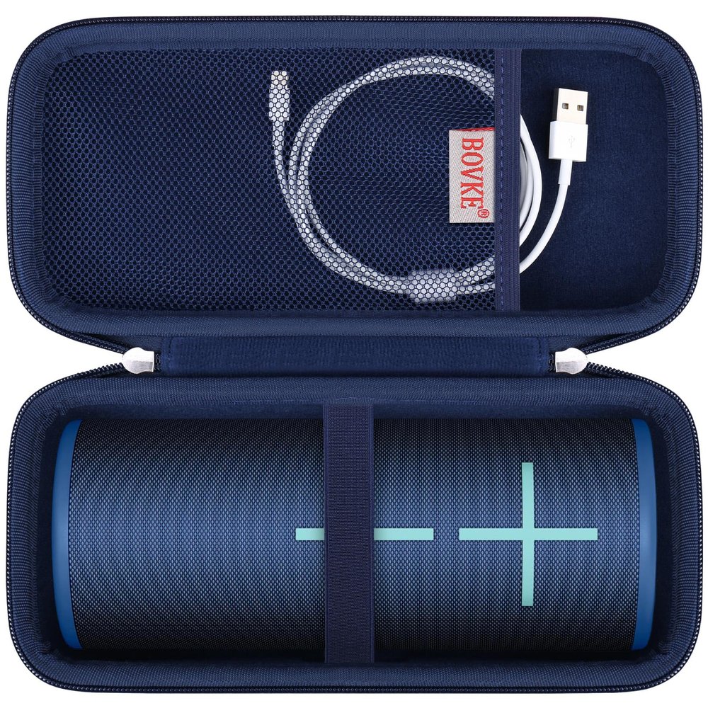 BOVKE Hard Carrying Case for Ultimate Ears MEGABOOM 4/3 Portable Waterproof Bluetooth Speaker, UE MEGABOOM 4 Travel Holder with Mesh Pocket for Charging Cables, Blue