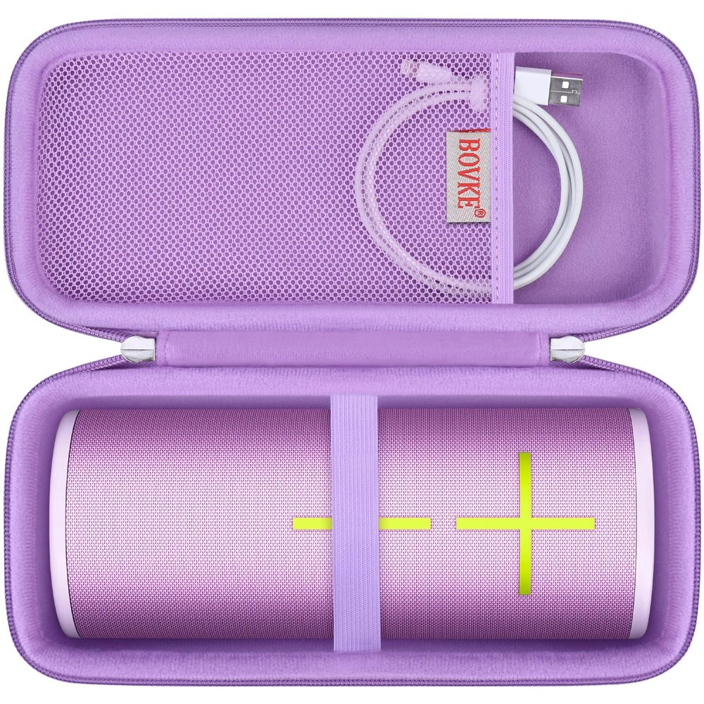BOVKE Hard Carrying Case for Ultimate Ears MEGABOOM 4/3 Portable Waterproof Bluetooth Speaker, UE MEGABOOM 4 Travel Holder with Mesh Pocket for Charging Cables, Lilac