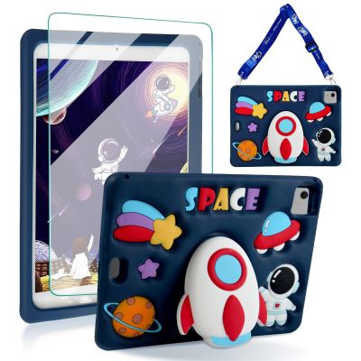 ACEMO for iPad Air 11 inch Case M2 2024 iPad Air 5th/4th Generation Case 10.9 inch with Screen Protector, Kickstand, Shoulder Strap Cute Rocket Stand Silicone Cover for iPad Air 2024 2022 2020, Blue