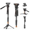 Professional Camera Monopod with Feet, 73.2 inch Aluminum Portable Travel Video Monopod with Removable Tripod Stand Base, Max Load 22 Lbs, New Q6 Fluid Head for DJI RS4 Manfrotto view 1