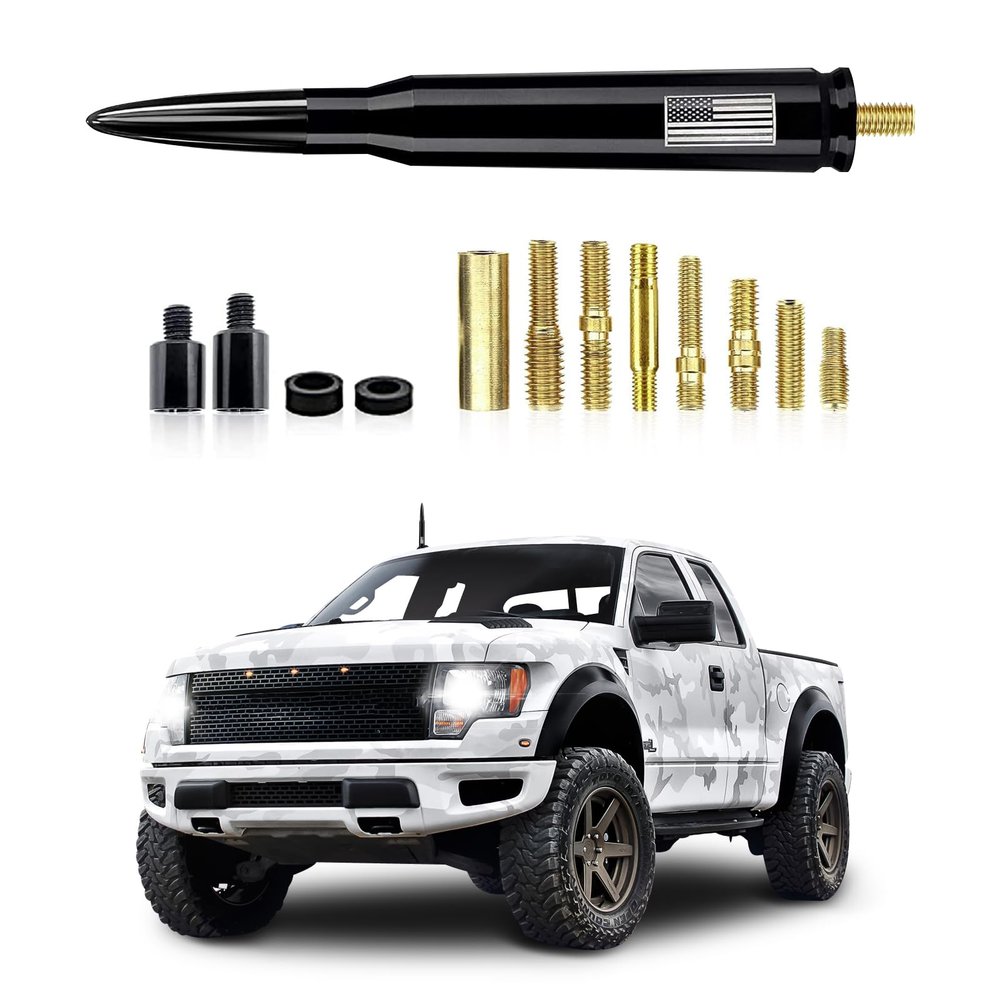 Bookeel 1 Pack Car Antenna Replacement, Aluminum Alloy Truck Antenna, Car Bullet Antenna for GM Chevy Silverado 1500 3500 HD Avalanche GMC Sierra 1500 3500 Denali Heavy Duty Pickup Trucks (Black)