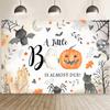 15x10ft Halloween Baby Shower Backdrop A Little Boo is Almost Due Background Cartoon Ghost Pumpkins Bats Spider Photography Banner Decorations Newborn Birthday Party Photo Booth Props view 1