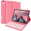 kenke for iPad 11/10th Gen Case with Keyboard 11/10.9 inch 2025 A16/2022, Detachable Wireless Bluetooth Keyboard Case with Right Side Pencil Holder, Backlit White Square Keycaps (Pink view 1