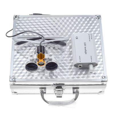 2.5420mm Loupe Optical Glasses Magnifier Glasses with 5W LED Headlight Lamp + Aluminum Box (Silver)