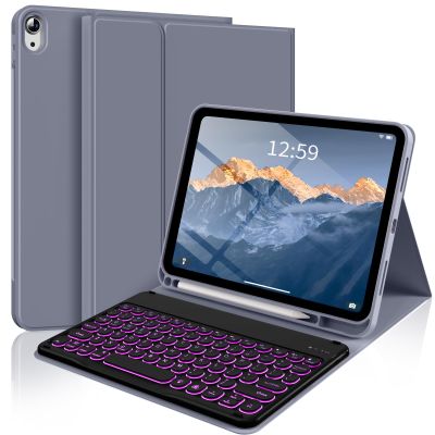 kenke for iPad 11/10th Gen Case with Keyboard 11/10.9 inch 2025 A16/2022, Detachable Wireless Bluetooth Keyboard Case with Left Side Pencil Holder, Backlit Black Square Keycaps (Purple)