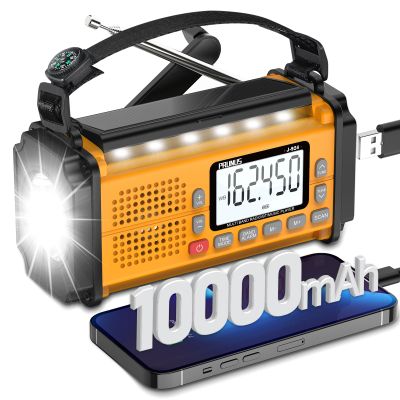 PRUNUS J-924 10000mAh/37000mWh Hand Crank Radio, AAA Batteries Powered Emergency Radio Solar, NOAA Weather Radio AM/FM/SW, USB Charging, Torch& Reading Light, SOS Alarm, Power Bank