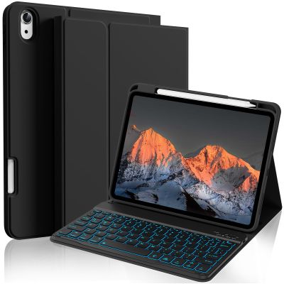 kenke for iPad 11/10th Gen Case with Keyboard 11/10.9 inch 2025 A16/2022, Detachable Wireless Bluetooth with Right Side Pencil Holder, Backlit Black Square Keycaps (Black)