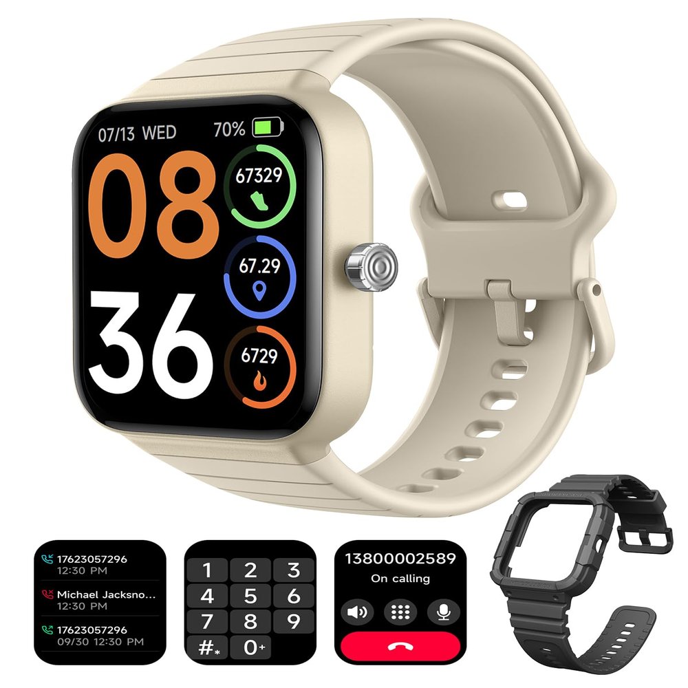SKG Smart Watch for Women Men with 2 Bands, Alexa Built-in 1.8" Smartwatch (Answer/Make Call) 100+ Sports Fitness Watch with Heart Rate SpO2 Monitor IP68 Waterproof iOS Android Compatible