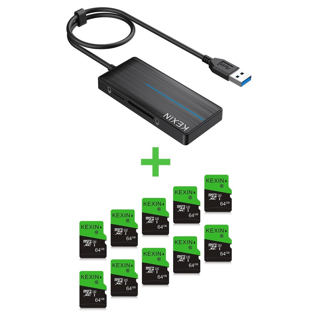 KEXIN 10 Pack 64GB Micro SD Card Memory Card + KEXIN USB Hub 3.0 USB Splitter
