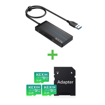KEXIN Micro SD Card 3x128GB + KEXIN USB Hub 3.0 USB Splitter