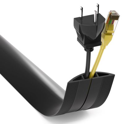 ZhiYo Floor Cord Cover 10ft, Cord Hider Floor Hide Extension Cords, Cable Management Prevent Cable Trips, Floor Cable Cover Wire Covers for Cords, Cable Protector Cord Cavity W0.6in H0.32in Black