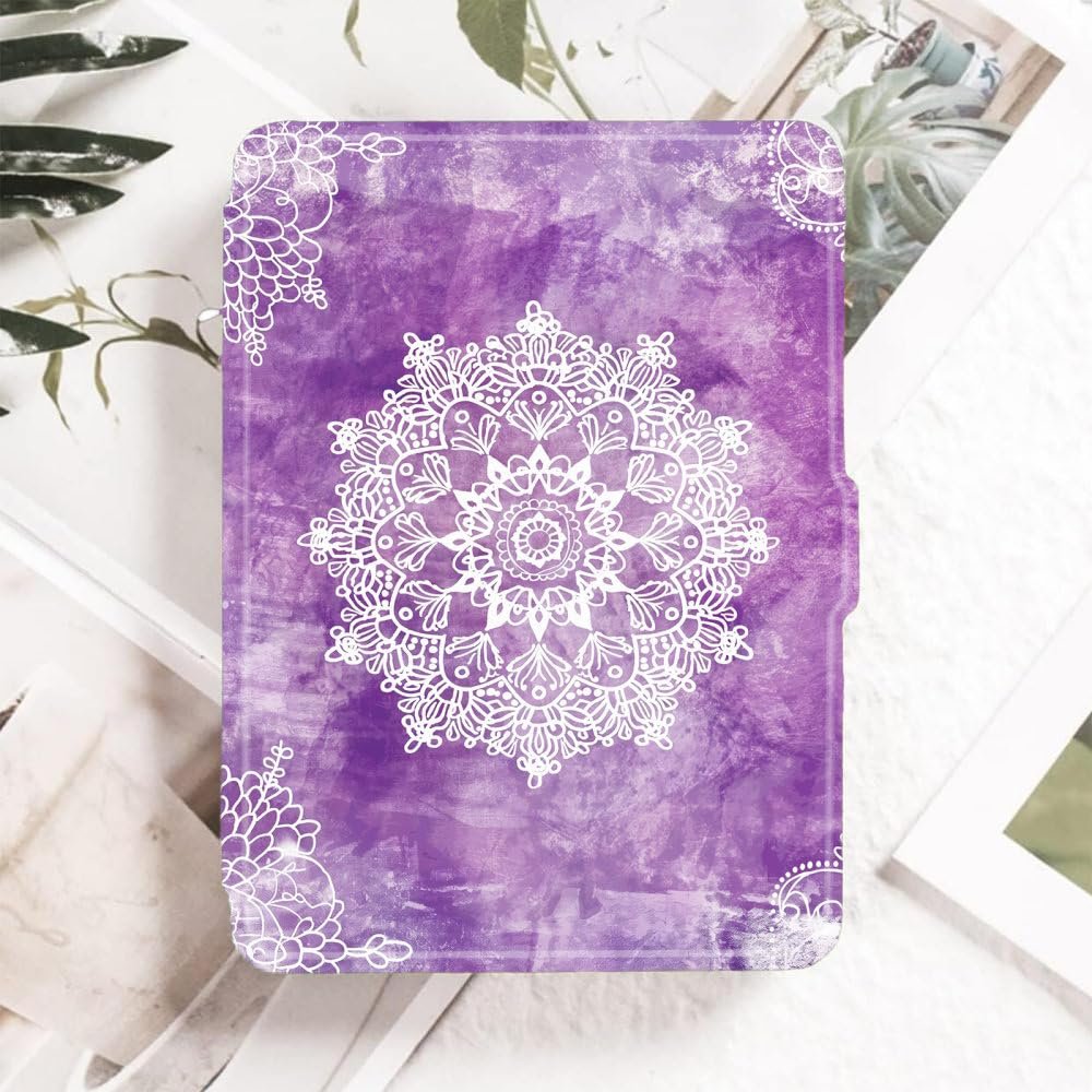 Case Cover for Kindle Voyage (2014 Released) - Case with Safe Magnetic Closure and Auto Sleep/Wake Function-Purple Mandala Pattern