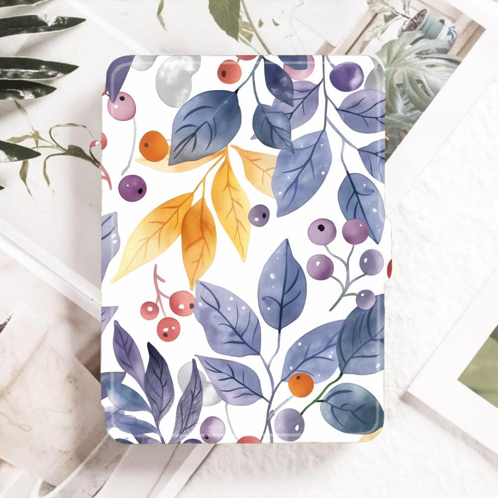 Case for Kindle Paperwhite 10Th Gen / 10 Generation 2018 Released - Slim Light Smart Cover Sleeve with Auto Sleep Wake-Berries Blue Leaves