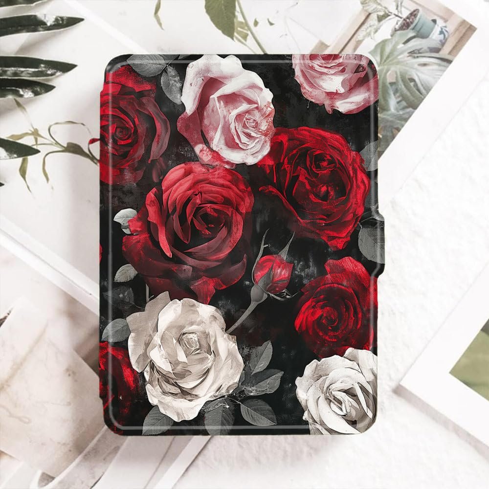Case for Kindle Oasis Waterproof Cover with Auto Sleep Wake Only Fits 7 Inch Kindle Oasis(10Th 2019 Release & 9Th 2017 Release)-Retro Red Roses
