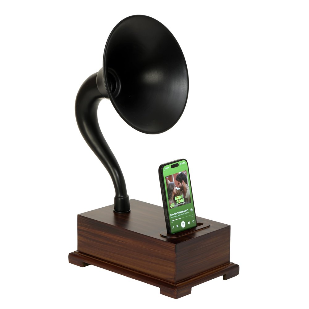 Decor Antique Gramophone Acoustic Speake Vintage Style Non-Electric !Phone Amplifier, Smartphone Stand & Dock with Elegant