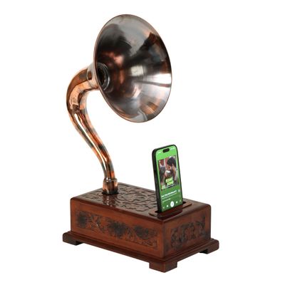 Decor Antique Gramophone Acoustic Speaker Vintage Style Non-Electric !Phone Amplifier, Smartphone Stand & Dock with Classic Black Horn(Brown-1)