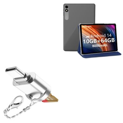 BoxWave Adapter Compatible with COLORROOM C3PRO (10.1 in) - Micro SD Card miniReader, USB Type-C OTG Reader USB3.0 Adapter Keychain - Metallic Silver