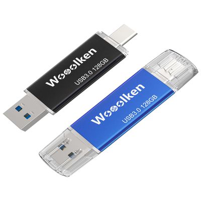 USB C Flash Drive 128GB 2 Pack, Wooolken USB 3.0 Dual Drive Type-C Thumb Drive OTG USB Compatible with iPhone 16/15, Android Smartphone/Tablets/Computers