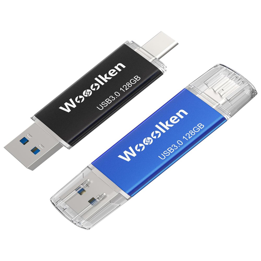 USB C Flash Drive 128GB 2 Pack, Wooolken USB 3.0 Dual Drive Type-C Thumb Drive OTG USB Compatible with iPhone 16/15, Android Smartphone/Tablets/Computers
