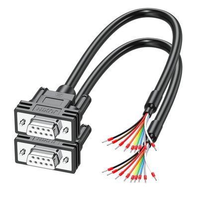 JUXINICE 2Pack DB9 Female Breakout Cable, RS232 D-Sub 9 Pin to Bare Wire Cable 1.5FT, 9 Individual Wires with Terminals, DB9 Serial Cable for Industrial Control and DIY Projects