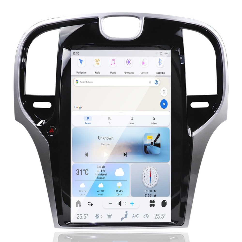 MOOKAKA Qualcomm Android 11 Car Radio for Chrysler 300C 300S 2015-2019 Stereo Replacement Tesla Style Dash Touch Screen GPS Navigation Head Unit Audio Multimedia Player (Silver,4+64GB)
