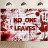 10x6.5ft Bloody Handprint Backdrop Halloween No One Leaves Photography Background Mischief Red Blood Splatter Brick Wall Decorations Banner Zombie Vampire Halloween Party Photo Booth Props view 1