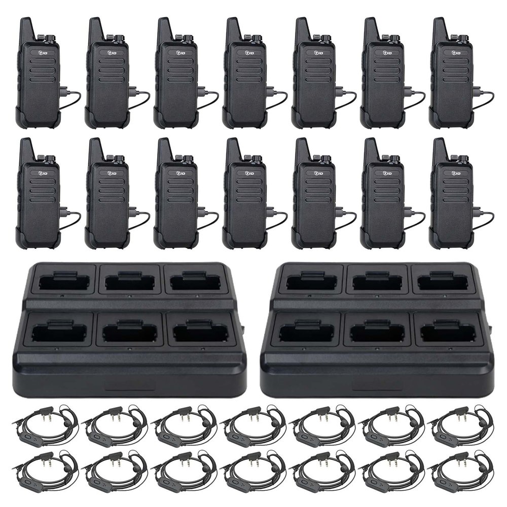 14 Pack TIDRADIO TD-M8s Walkie Talkies for Adults with Earpiece Long Range Two Way Radio with 6 Way Multi Gang Charger and USB Charger for Warehouse Business Church and Retail