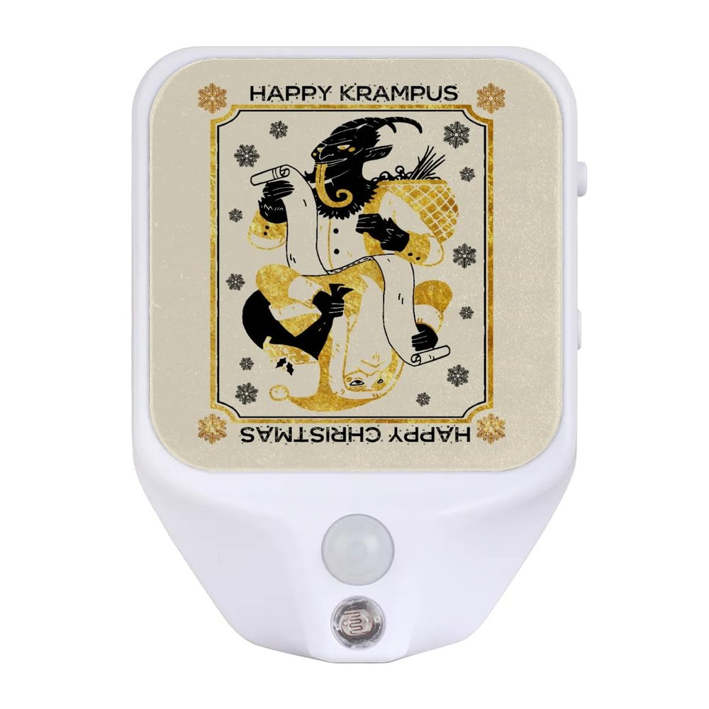 LLCXCSI Happy Krampus Plug-in Led Night Light with Auto Dusk to Dawn Sensor for Room Decor, Black Gold Adjustable Brightness Warm White Lights for Hallway,Bedroom, s Room, Kitchen, Stairway