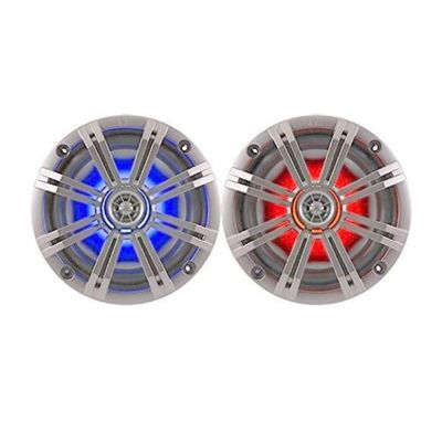 2-Speakers 6.5" 195W Marine Audio Coaxial Color LED Lights Silver Grill Polypropylene Titanium of Set