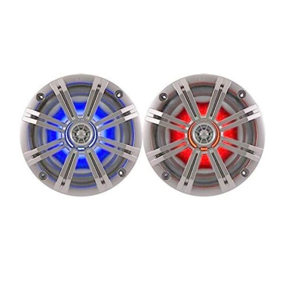 2-Speakers 6.5" 195W Marine Audio Coaxial Color LED Lights Silver Grill Polypropylene Titanium of Set