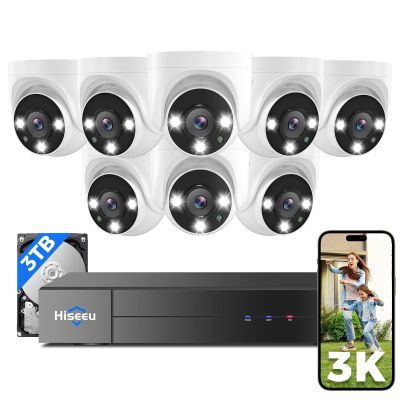 [121Wide View+3K HD] Hiseeu 3K Wired Security Camera System with Audio,8PCS 5MP Security Cameras,Alarm Spotlight,Human Vehicle Detect,No Monthly Fee,3TB HDD for Outdoor Home Surveillance DVR Kit