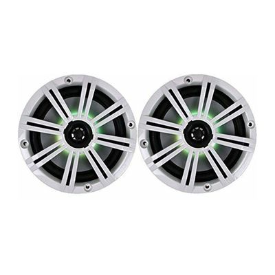2-Speakers 6.5" 195W Marine Audio Coaxial Color LED Lights White Grills Polypropylene Titanium of Set