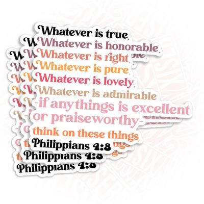 (3Pcs-2") Philippians 4:8 Sticker Whatever is True Whatever is Noble Whatever Stickers Bible Christian Waterproof Vinyl Sticker for Laptop, Water Bottle, Tumbler Decal Gifts for Her Him 2 Inches